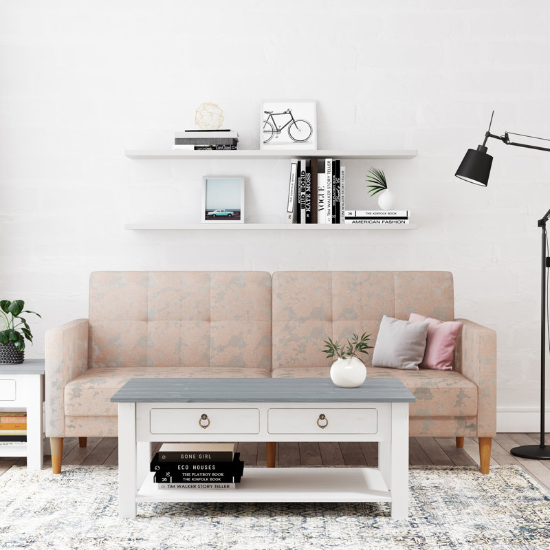 Embry Solid Wood Four Leg Coffee Table with Storage, White, Grey