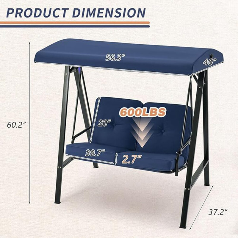 2 Person Porch Swing with Canopy, Blue