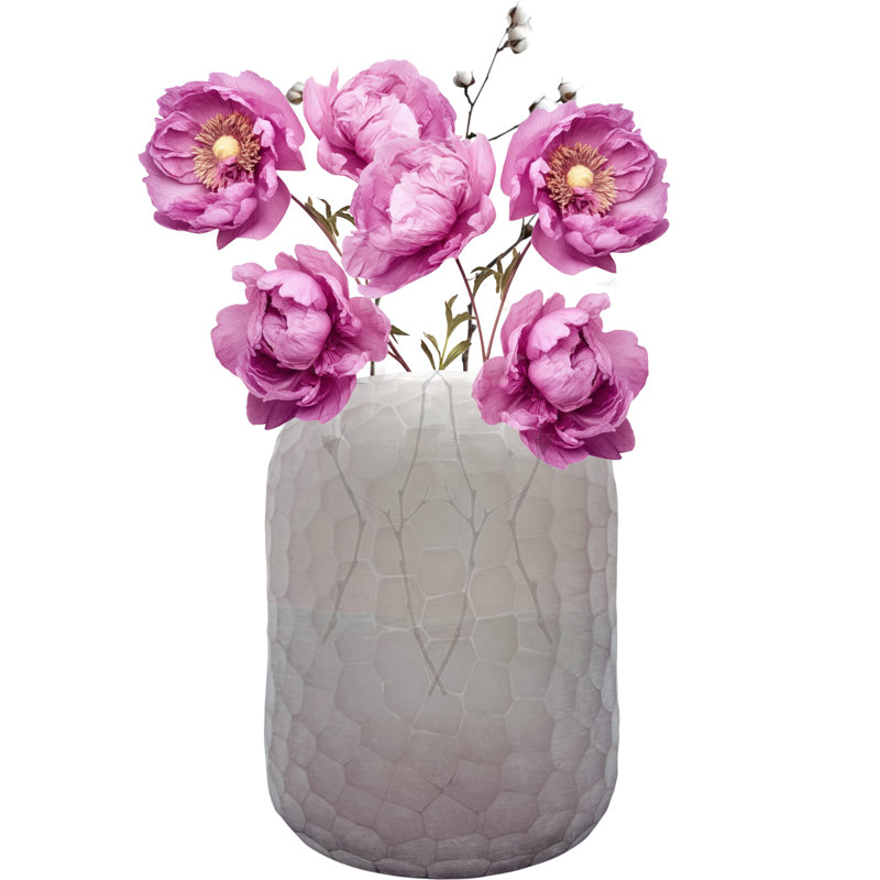 Handmade Patterned Glass Vase – Textured Decorative Floral Accent Vase, Amber & Purple, Purple, 8" H X 7" W X 7" D
