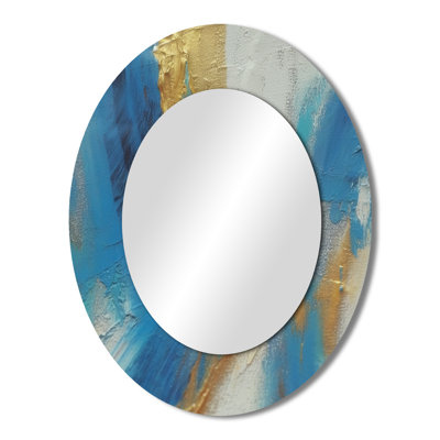 Sudden Sensuality Abstract Turquoise And Gold - Abstract Oval Decorative Mirror On Metal