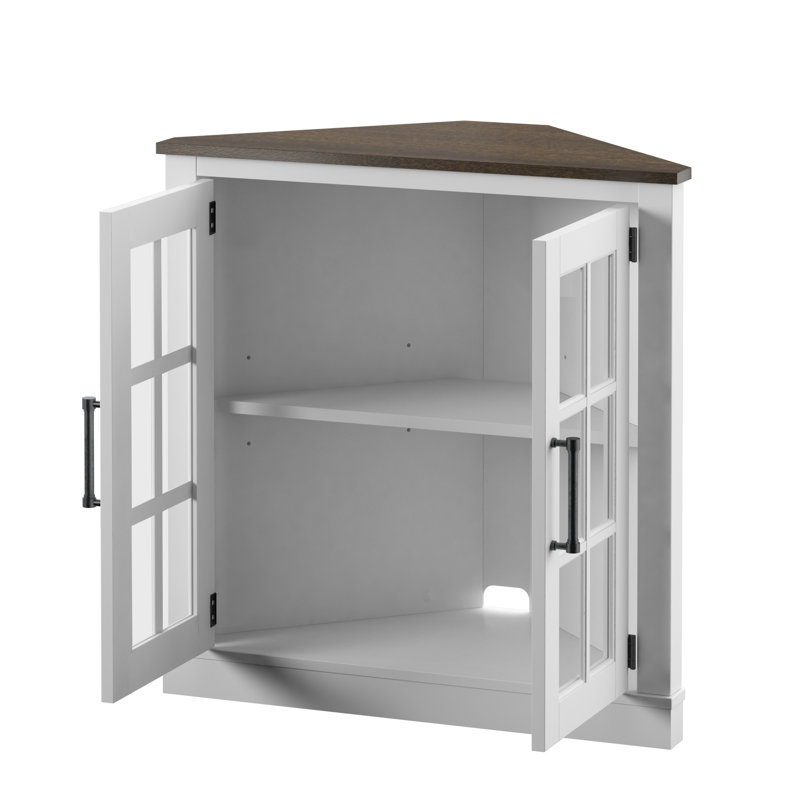 Buffet décoratif de coin en bois massif 2 portes Truby, Blanc