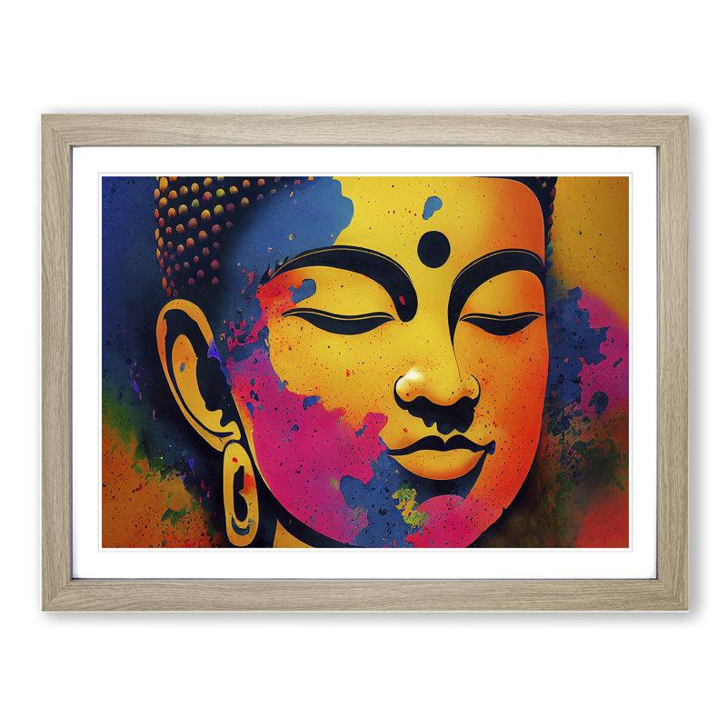 Colourful Buddha Vol.3 Abstract - Framed Print, 46cm H x 64cm W x 2cm D, Oak