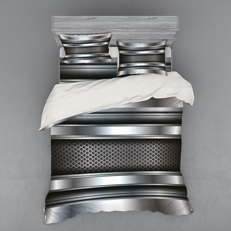 Industrial Polyester Striped Duvet Cover, Queen Duvet Cover + 3 Additional Pieces