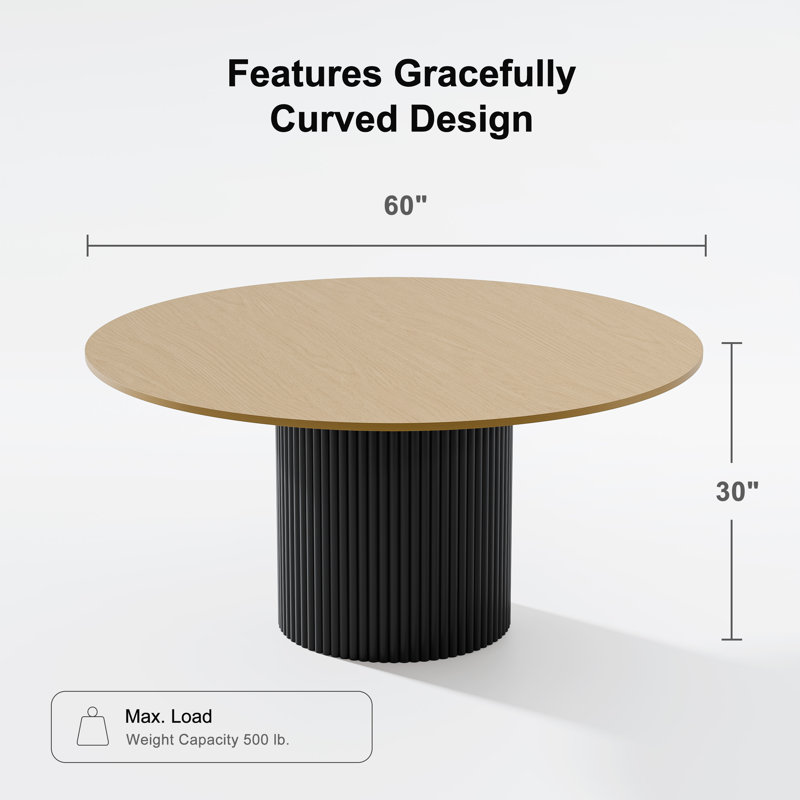 Soild Dining Table Round Kitchen Table, Oak Wood, 30"H x 60"L x 60"W