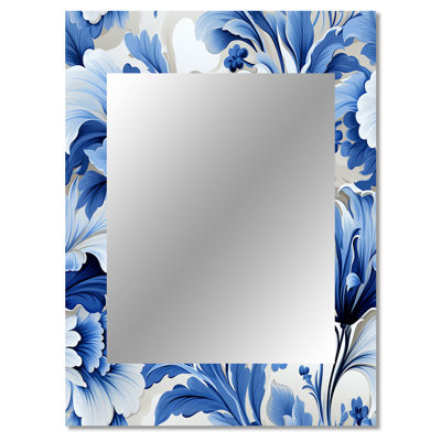 Inman Cobalt Blue Acanthus Leaves Victorian Pattern - Floral Large Wall Mirror, Cottage Unique Mirror, Printed Metal Art