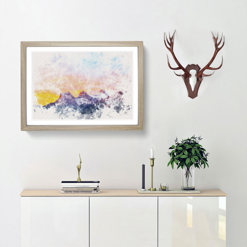 Mountains at Dusk in Canada - Framed Print, 33cm H x 45cm W x 2cm D, Oak Framed