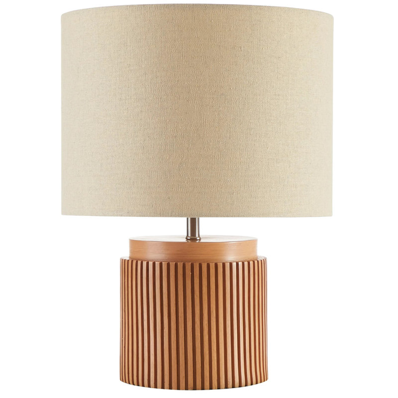 Belle lampe de table en faux bois brun par Drew Barrymore