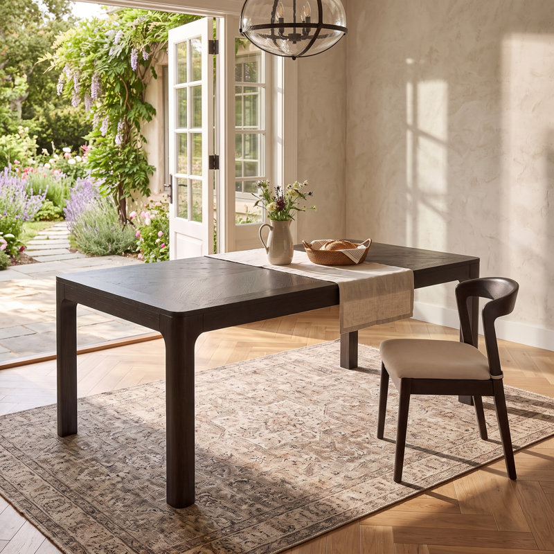 Rectangular Dining Table with Parquet-Style Top and Rounded Corners - Espresso Distressed Finish
