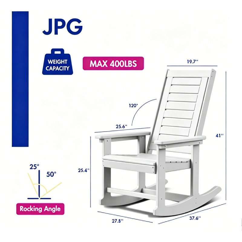 Chaise berçante d'extérieur Hdpe (ensemble de 4), White