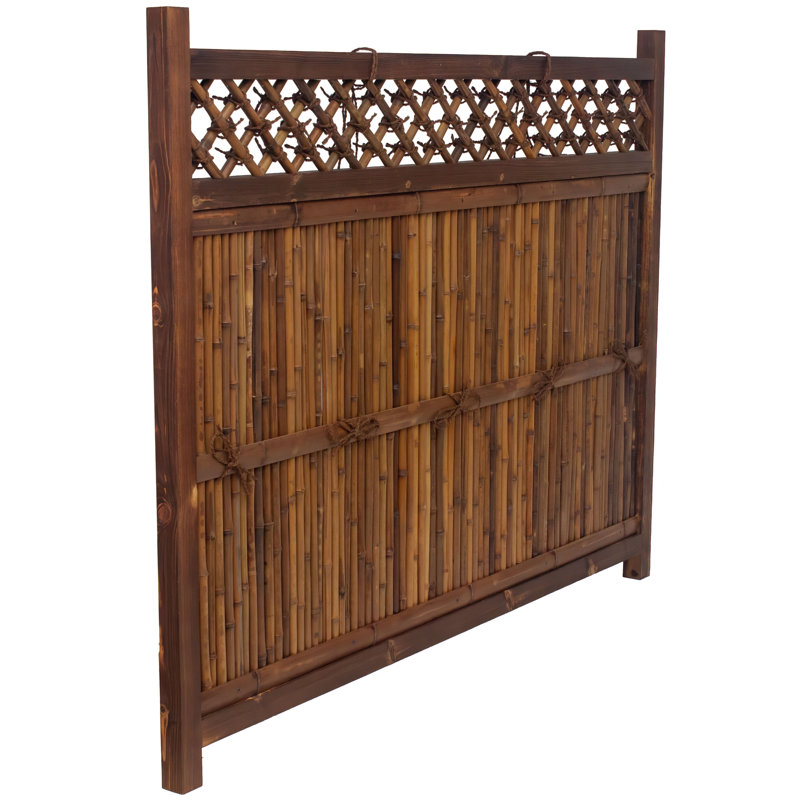 Japanese Zen Garden Fence Panel, 4' H x 3' W, Dark Bamboo