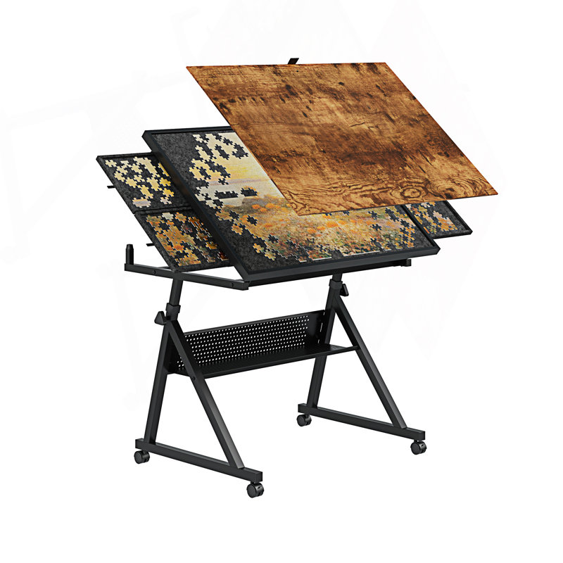 Adjustable Height And Angle 1500-Piece Jigsaw Puzzle Table With 4 Storage Trays