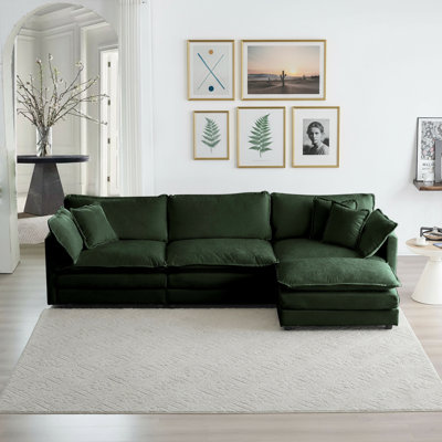 Canapé modulaire surdimensionné en L avec repose-pieds réversible en chenille verte