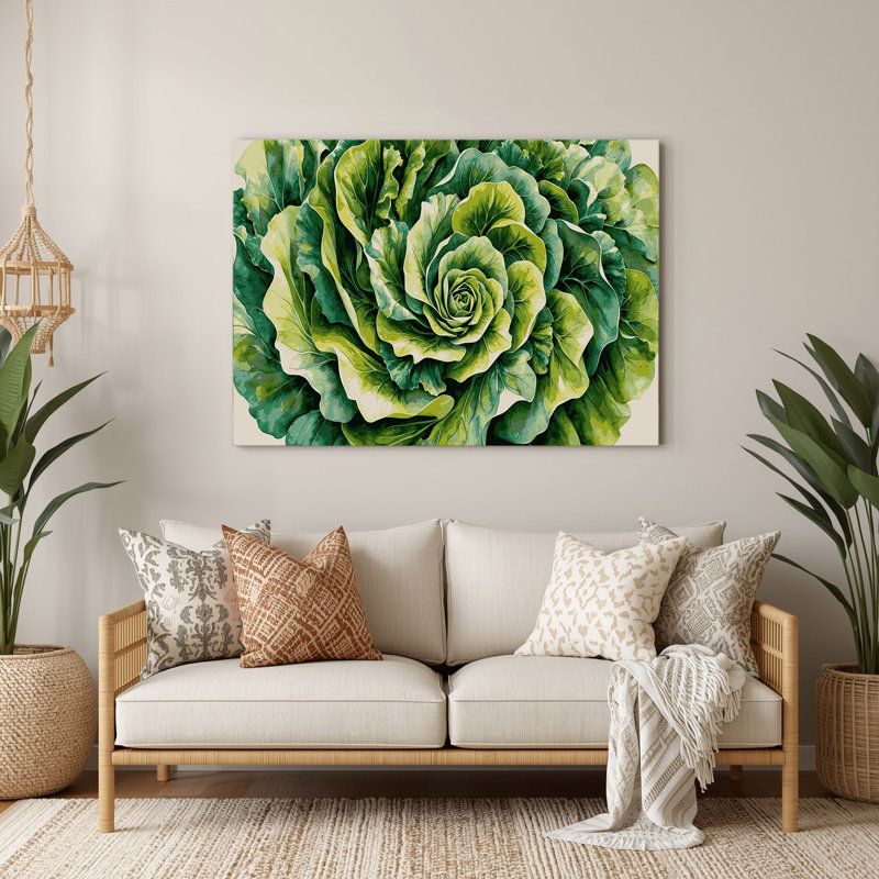 Légumes, laitue, beurre, vert, art mural en métal, 24" H x 36" W