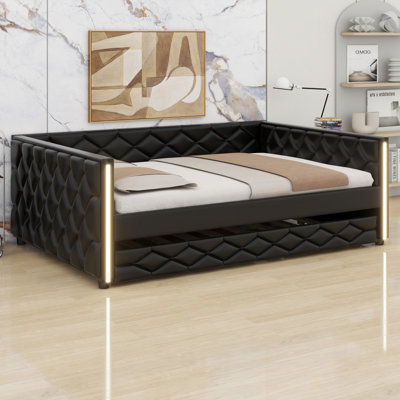 LED Lighted Upholstered Daybed with Pull-Out Trundle