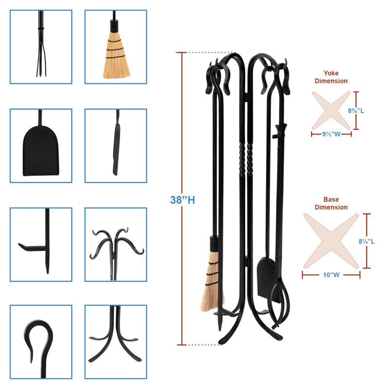Ensemble d'outils de cheminée 4 pièces Everson, H 38,5 po