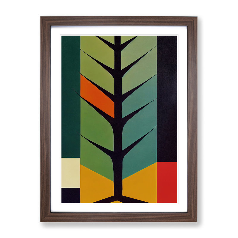 Bold Abstract Tree Art No.6 - Wall Art, 48cm H x 36cm W, Walnut Framed, White