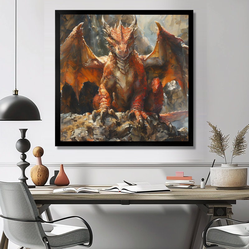  «Orange Beige Dragons Mythical Creature - décoration murale Mythical Creatures, H 36 po x l 36 po