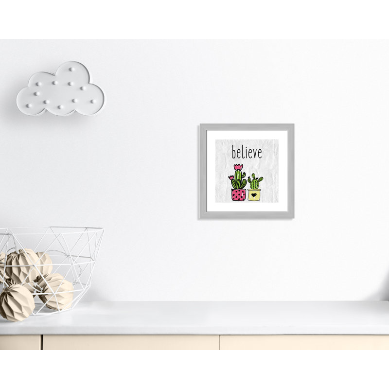 Cactus B, art encadré, H 16 po x l 16 po x P 0,6 po, Encadré plat argent