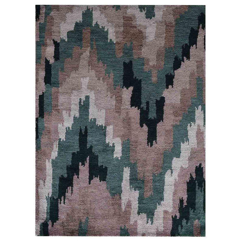 Abstract Multicolor Hand Knotted Silk Rectangle Indoor Area Rug, Rectangle 5' x 8'