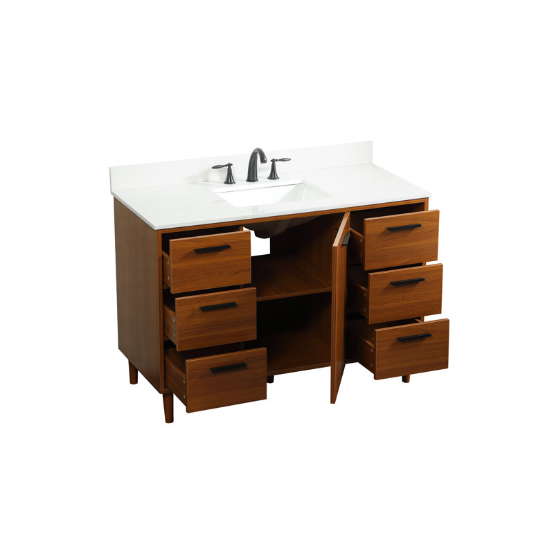 Baldwin 48'' Single Bathroom Vanity with Engineered Marble Top, Teak