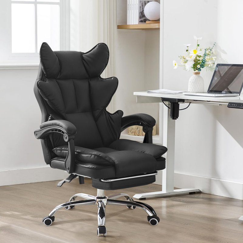 Inbox Zero Adjustable Faux Leather Swiveling PC & Racing Game Chair, Black
