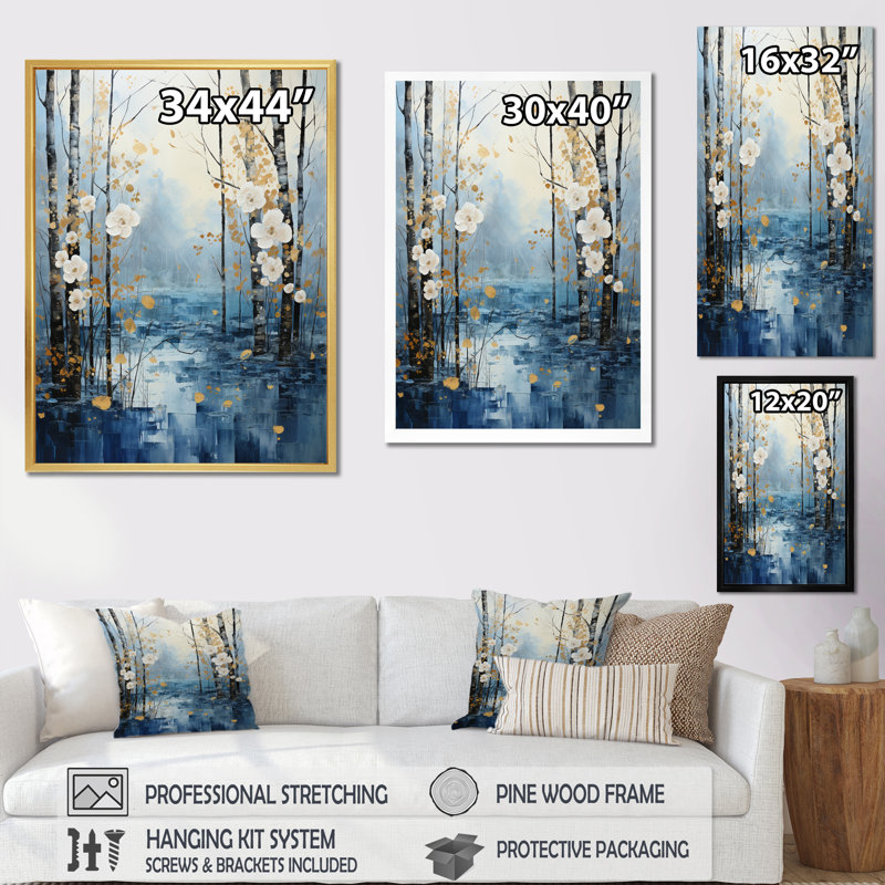 «Letreece Birch Woods Moonlit Symphony V», reproduction d'art sur toile, H 20 po x l 12 po x P 1 po, Cadre naturel flottant
