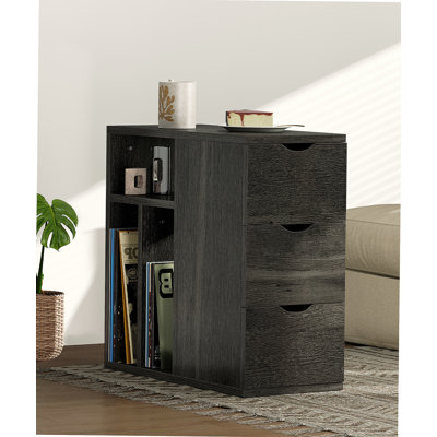 Table de bout étroite à 3 tiroirs Vividwood, table d'appoint en bois avec tablettes de rangement pour le salon, table de chevet mince pour la chambre à coucher (noir)