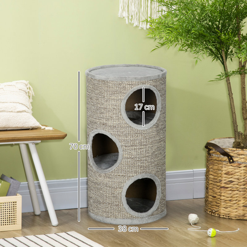 Cat Barrel Kitten Tree Tower for Indoor Cats Large Light Grey