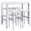 Ensemble de bar 5 pièces à hauteur de pub avec finition laquée brillante et structure en chrome, 4 places, table rectangulaire avec tabourets, style moderne, blanc classique