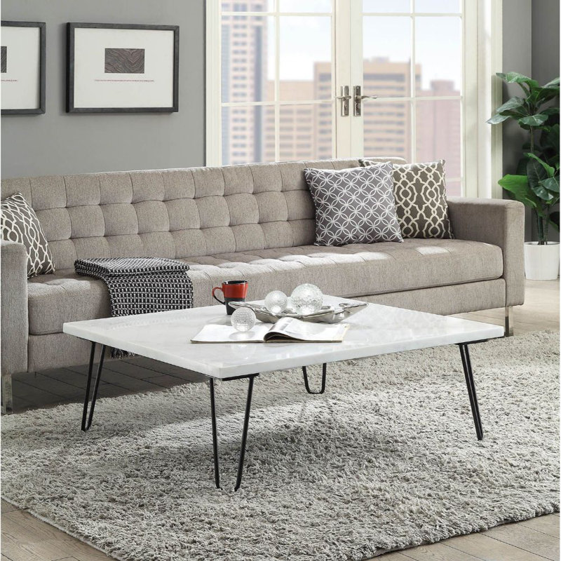 Amma Marble Top Single Coffee Table, 15" H x 40" L x 40" W, White, Black
