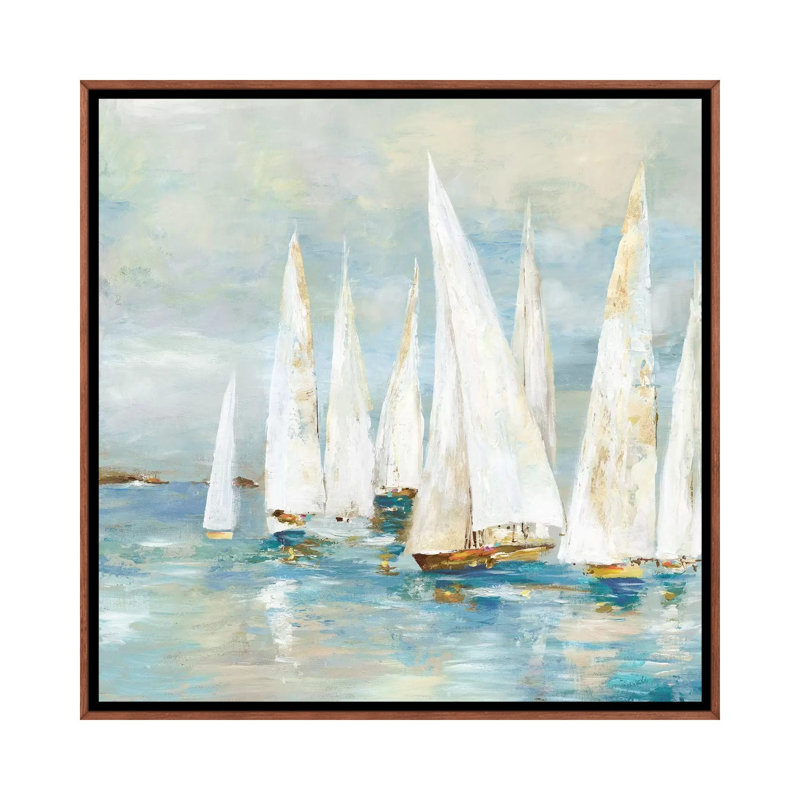 Voiliers blancs de Allison Pearce, reproduction d’art, H 37 po x l 37 po x P 1,5 po, Toile avec cadre en bois brun classique