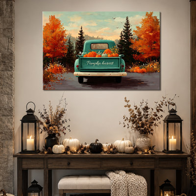 Art mural d'automne, art mural en toile citrouille pour le salon, art mural d'automne, décoration murale d'automne, toile tendue avec châssis pour ferme moderne, entrée de l'Action de grâce, décoration de chambre à coucher, 32 x 48 po