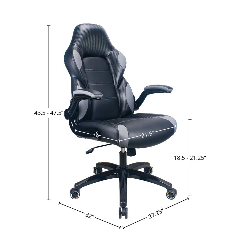 Inbox Zero Adjustable Reclining Ergonomic Swiveling PC & Racing Game Chair, Gray