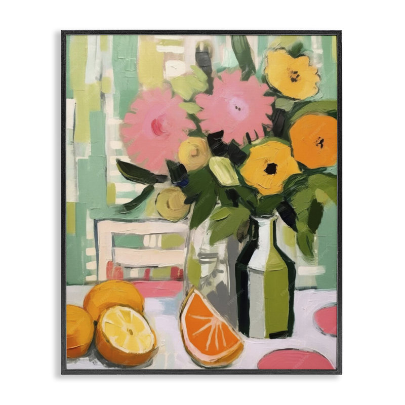  «Citrus Slices & Bouquet», art de la giclée encadrée par LSR Design Studio, H 14 po x l 11 po, Giclée encadrée noir minuit