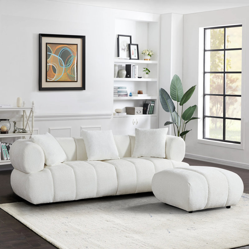 Canapé avec repose-pieds l 86,61 po, Coton blanc