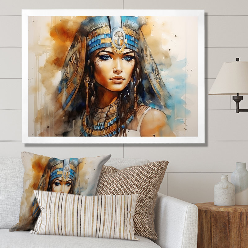 Or et bleu, égyptienne, pharaons, femme I - Égypte, art mural, H 12 po x l 20 po x P 1 po, Cadre de coin blanc fermé