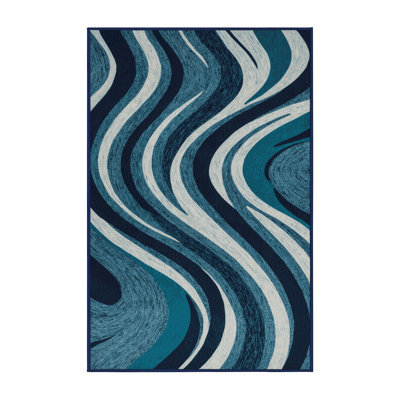 Washable Ocean Current Flow Coastal Area Rug
