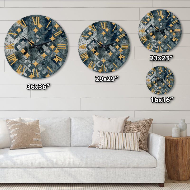 Géométrie à cercles croisés avec étoiles dorées - horloge murale moderne, Très petit