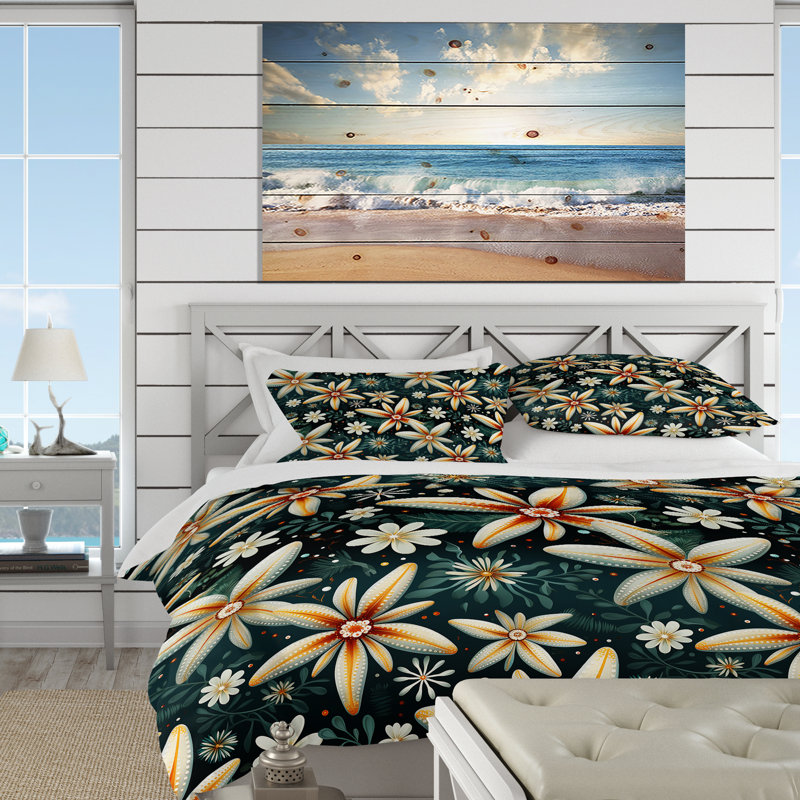 Ensemble de housse de couette Coastal Starfish Symmetry I, Housse de couette simple + 1 taie décorative stan
