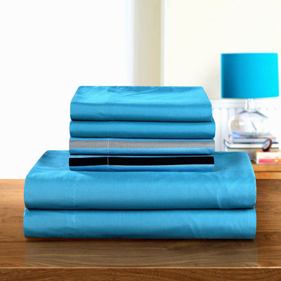 Abigail Blue Print Queen Sheet Set - Super Soft Brushed Microfiber - 6 Piece Solid Blue - Bonus Pillow Cases - Cozy Bedding Set