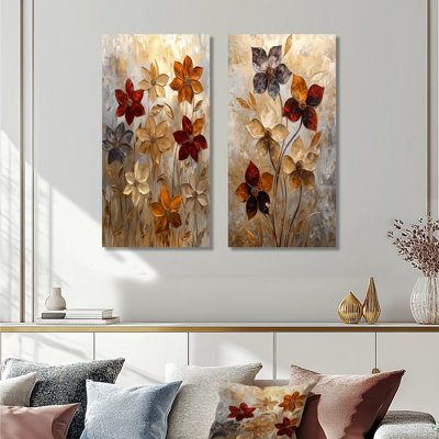 Fantasy Dahlia Flower Field I - Floral Wall Art 2 Panels Collection