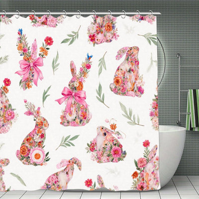 Rideaux de douche Pâques avec couronne florale, 71 × 71