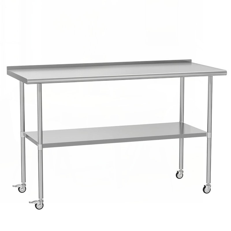 Table de préparation en acier inoxydable 24 po x 60 po avec dosseret à roulettes et tablette réglable pour la cuisine commerciale, l'extérieur, le restaurant, l'hôtel et le garage
