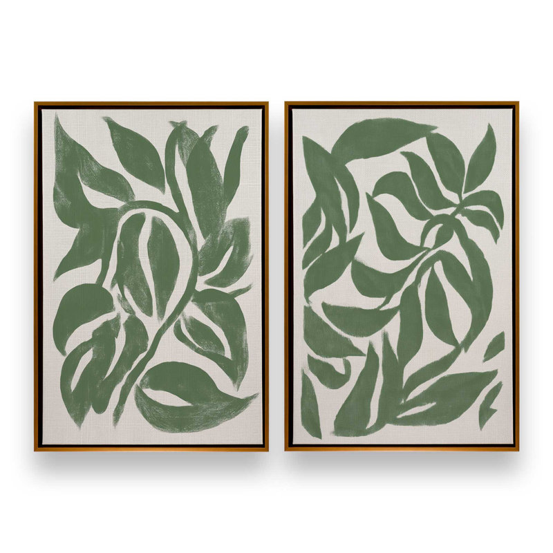 Verdant Flow Set of 2 Prints, 12" x 8", Polished Gold Floater Frame