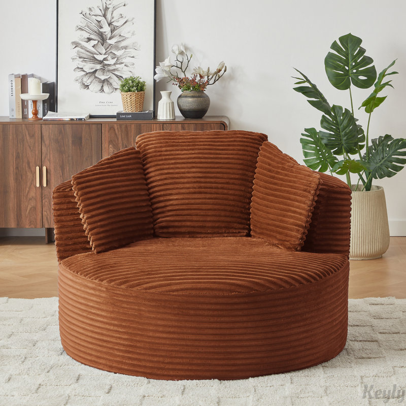 Chaise ronde en velours côtelé avec dossier rembourré, Orange