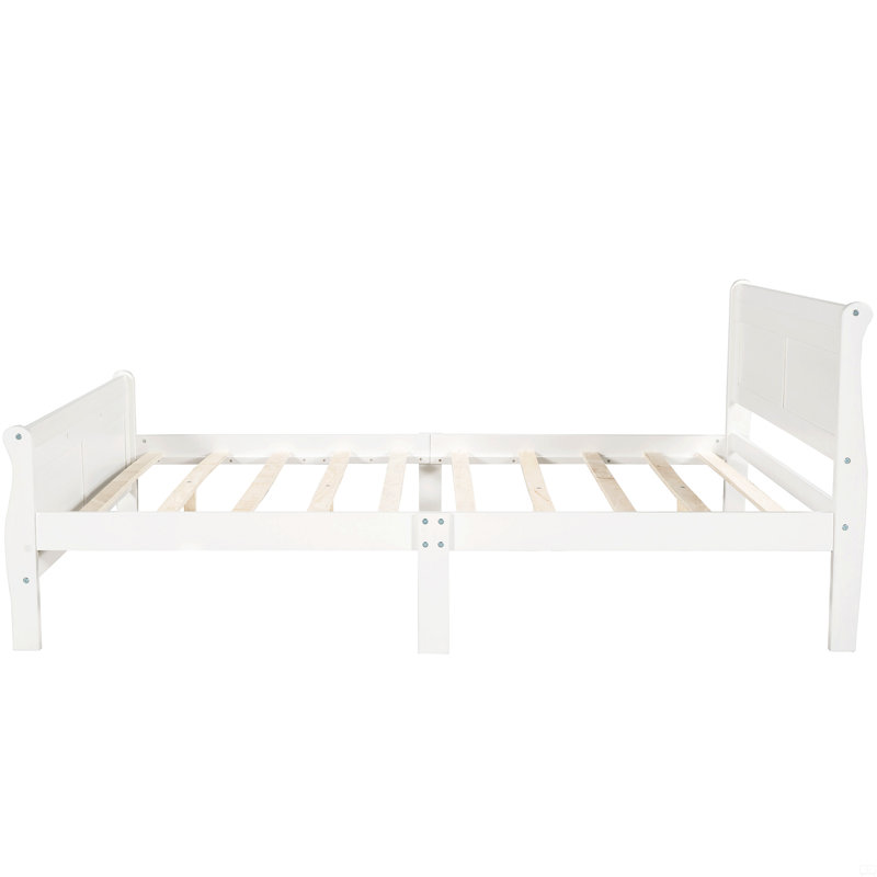 Lit plateforme double en bois avec tête de lit et lattes de bois