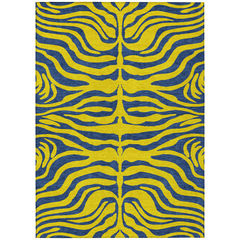 Tapis intérieur lavable 10 pi x 14 pi jaune à imprimé animal
