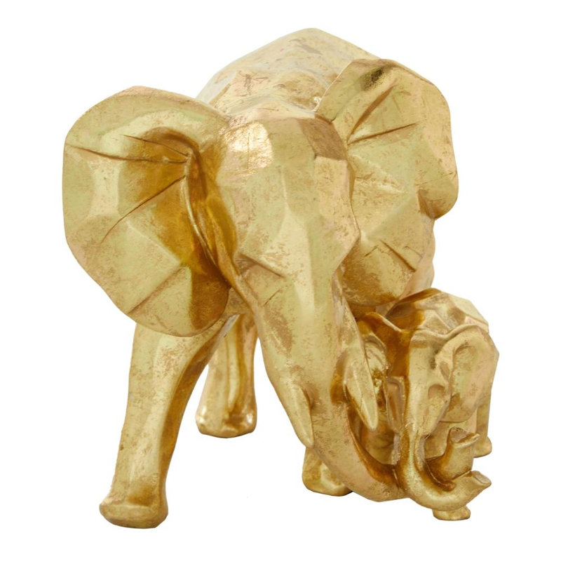 Gracie-Lee Polystone Elephant Gold Decorative Sculpture