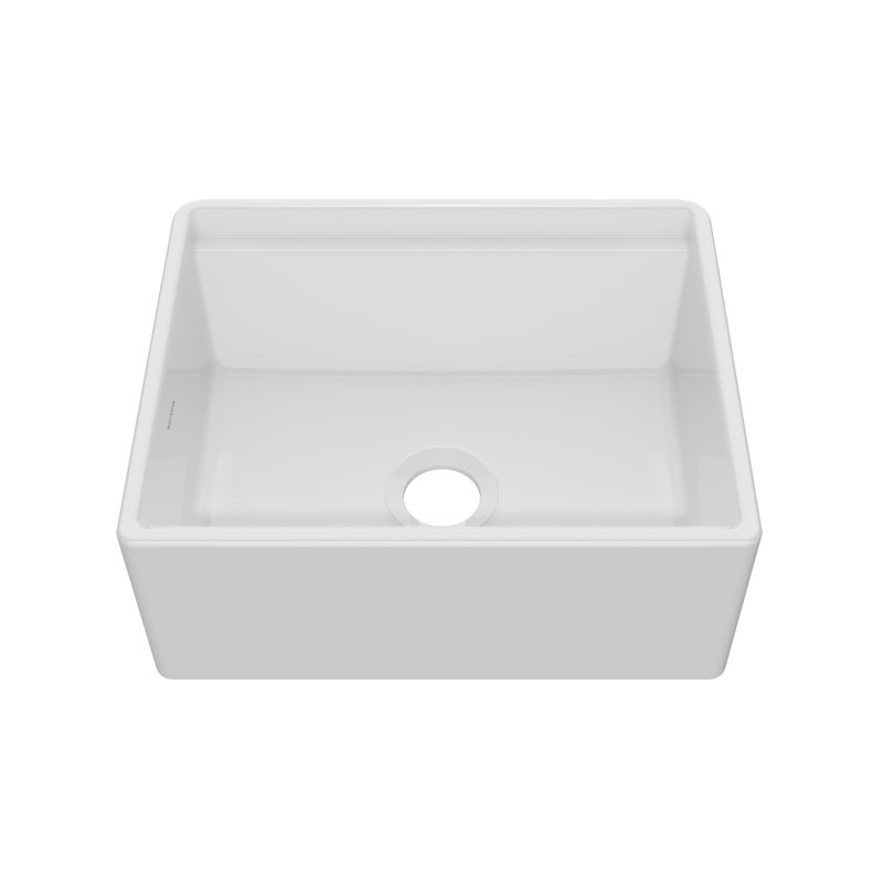 Whitehaus front apron single bowl fireclay kitchen sinks with walnut wood cutting board and stainless steel grid, 24"