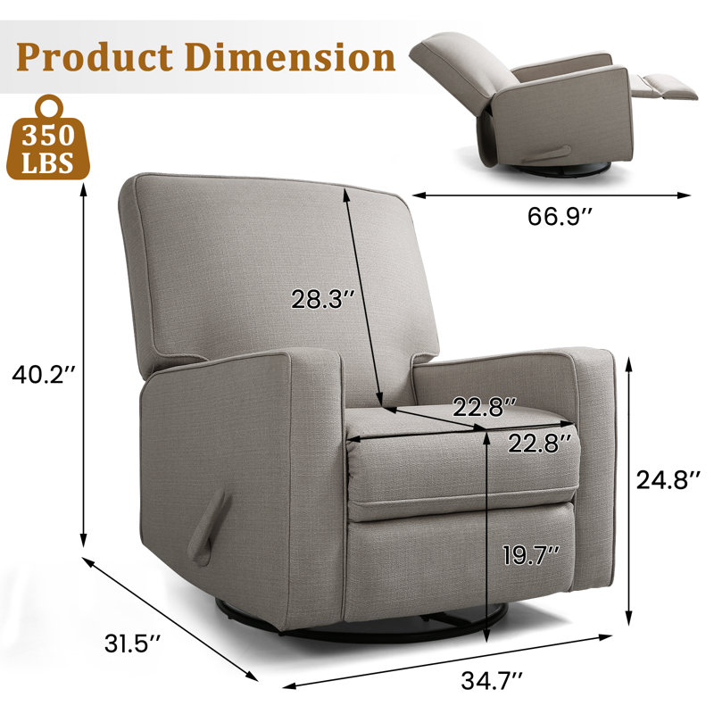 Fauteuil inclinable pivotant manuel Saidee, grand fauteuil inclinable, dossier haut, assise profonde, Lin gris